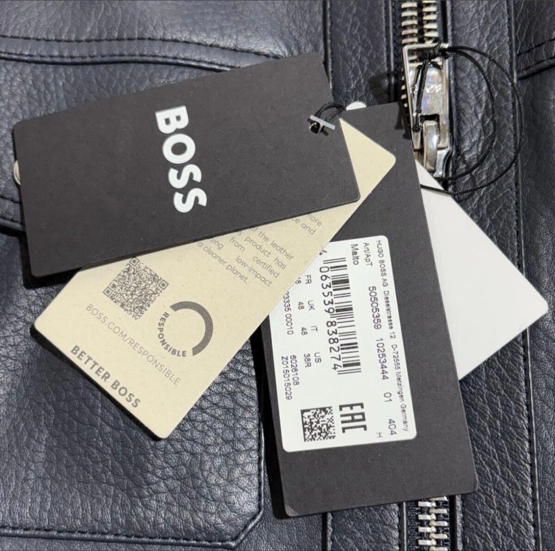 新品未使用タグ付き✨ HUGO BOSS レザージャケット 48 ネイビー L