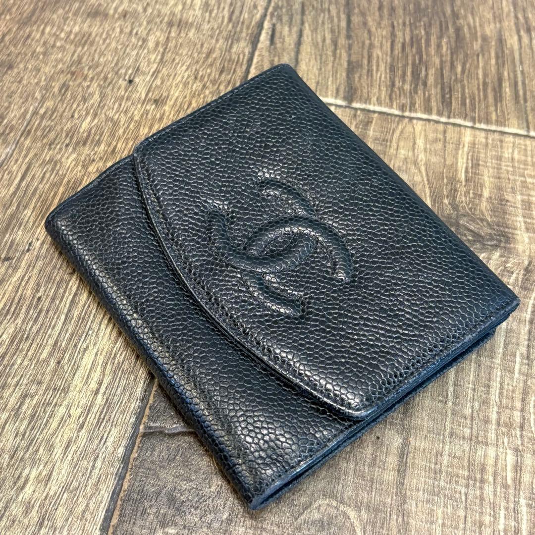 CHANEL シャネル 折りたたみ 財布 レザー キャビアスキン ヴィンテージ