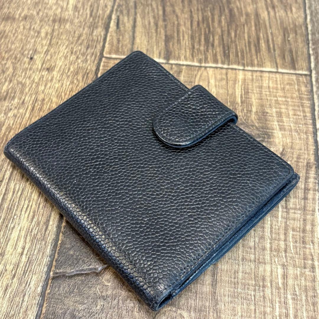 CHANEL シャネル 折りたたみ 財布 レザー キャビアスキン ヴィンテージ