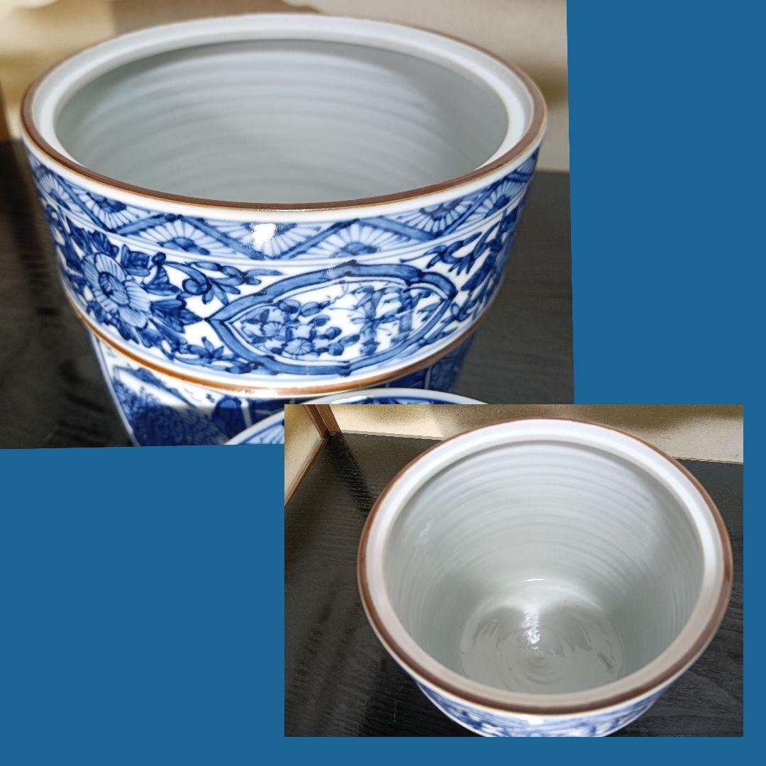 AN77 茶道具 高野昭阿弥造 水指 染付腰捻水差 木製漆蓋付 共箱未使用