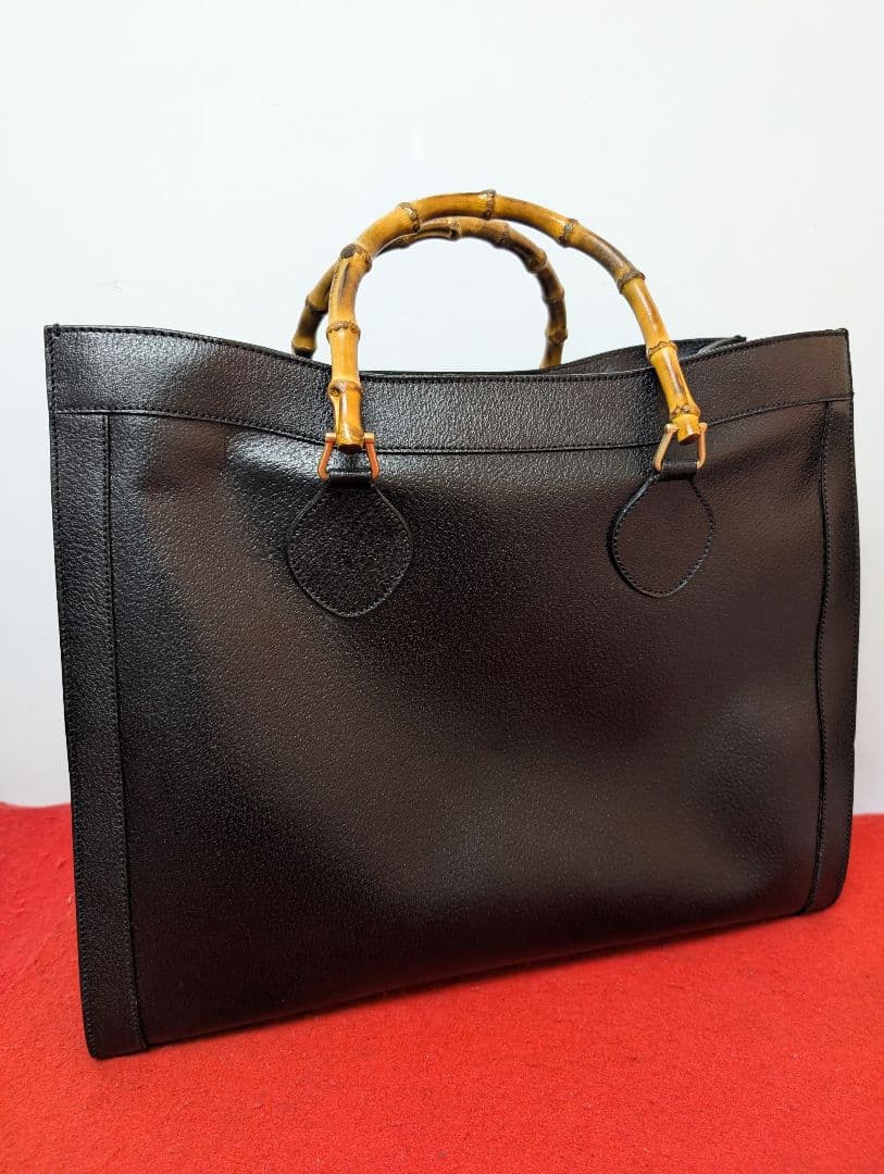 美品 極希少！Gucci バンブー 大型レザーハンドバッグ トートバッグブラック