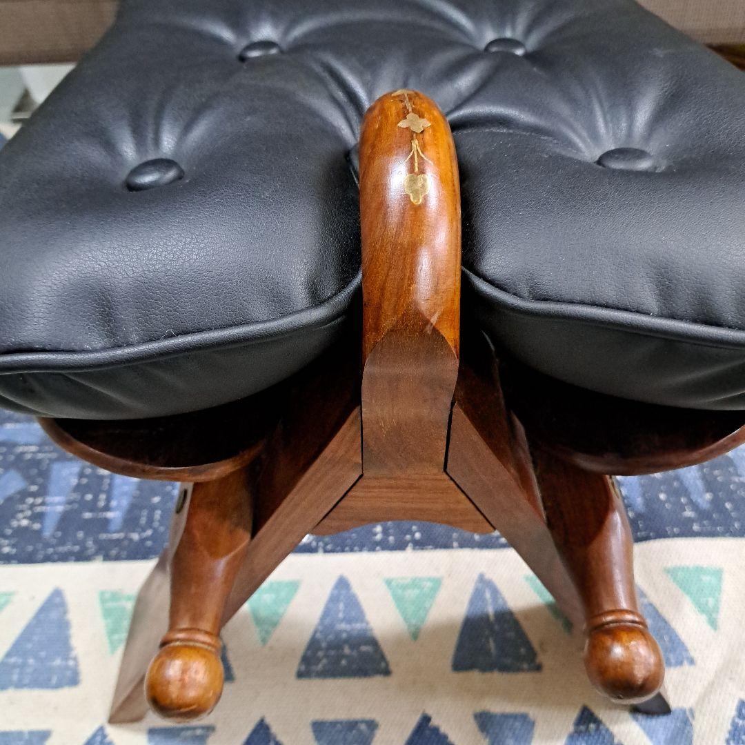 ♡アンティーク　象嵌 　金彩 オットマン チェア スツール 鞍型 黒♡