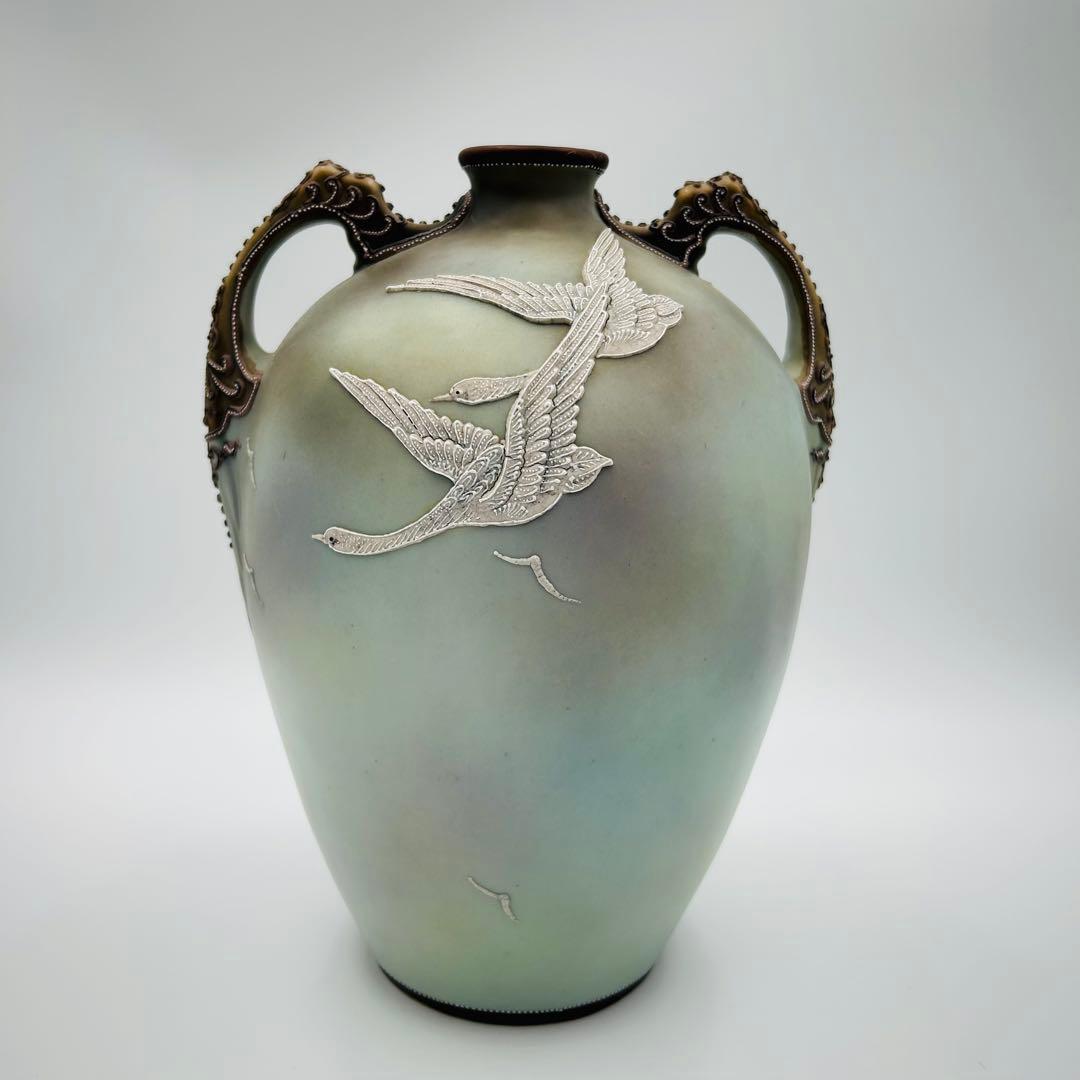 【オールドノリタケ　盛り上げフライングスワン　メープルリーフ】1891〜1911