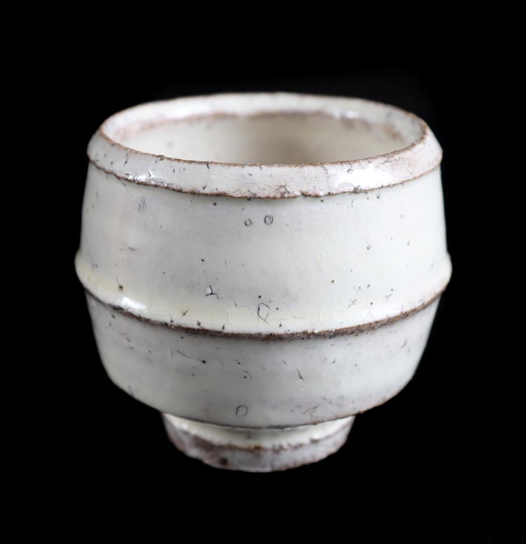 舩木研児 白釉 胴紐 ぐい呑 船木 民藝 共箱①