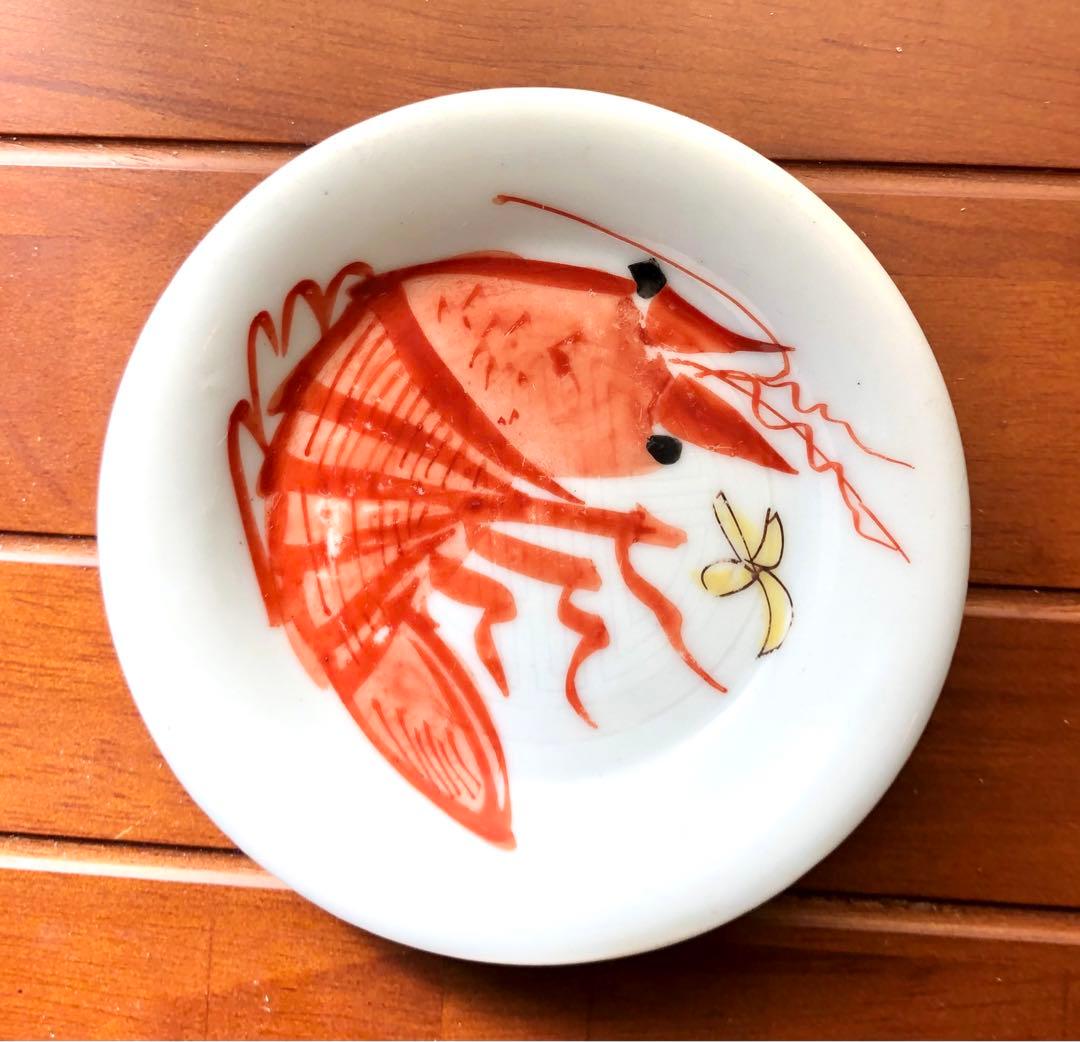 赤 海老小皿　蝦豆皿 4枚　色絵 絵付 印文 絵皿　骨董　伊万里 古伊万里 台湾