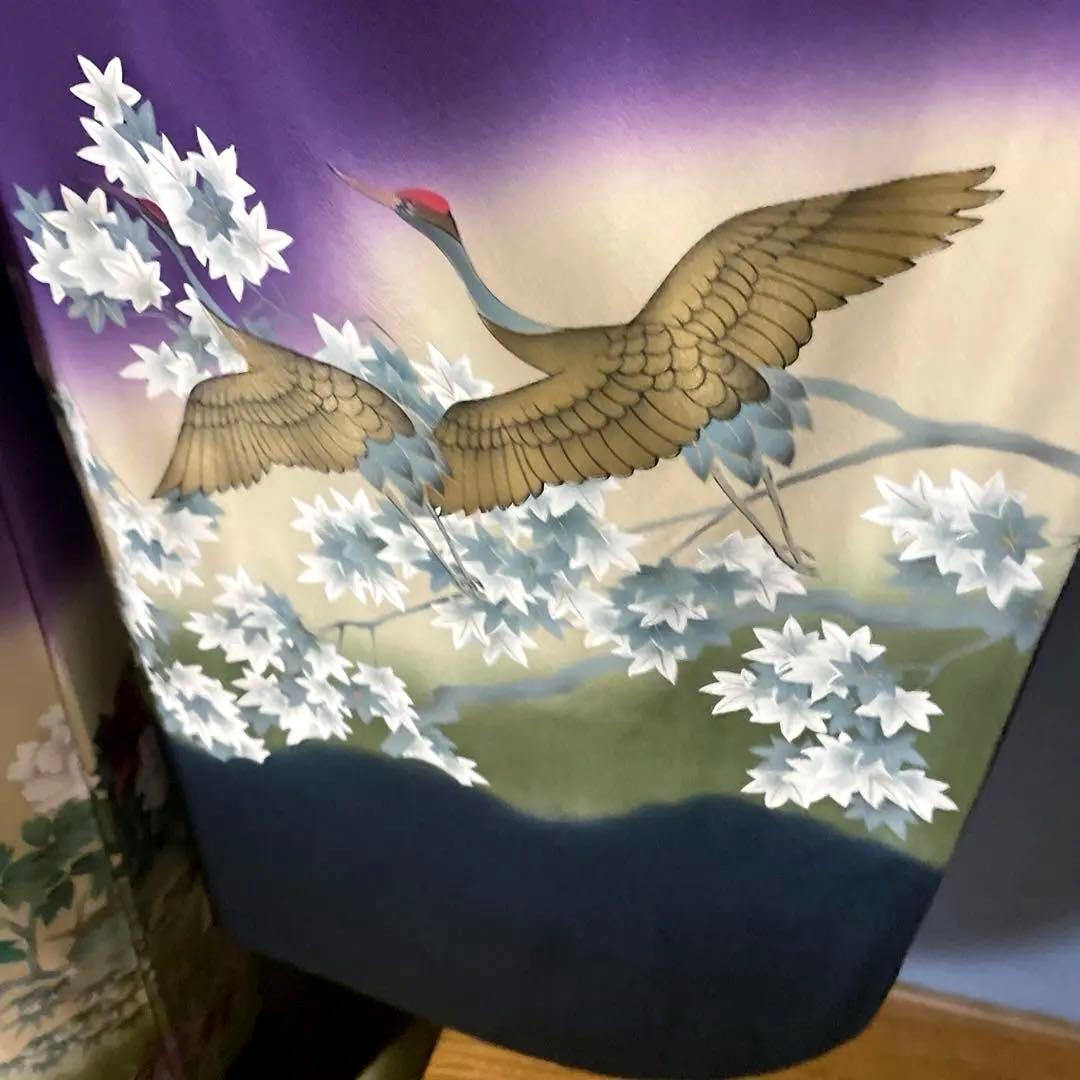 振袖フルセット　古代色の紫の友禅は、高貴で特別な色　成人式振袖　振袖　裄丈69