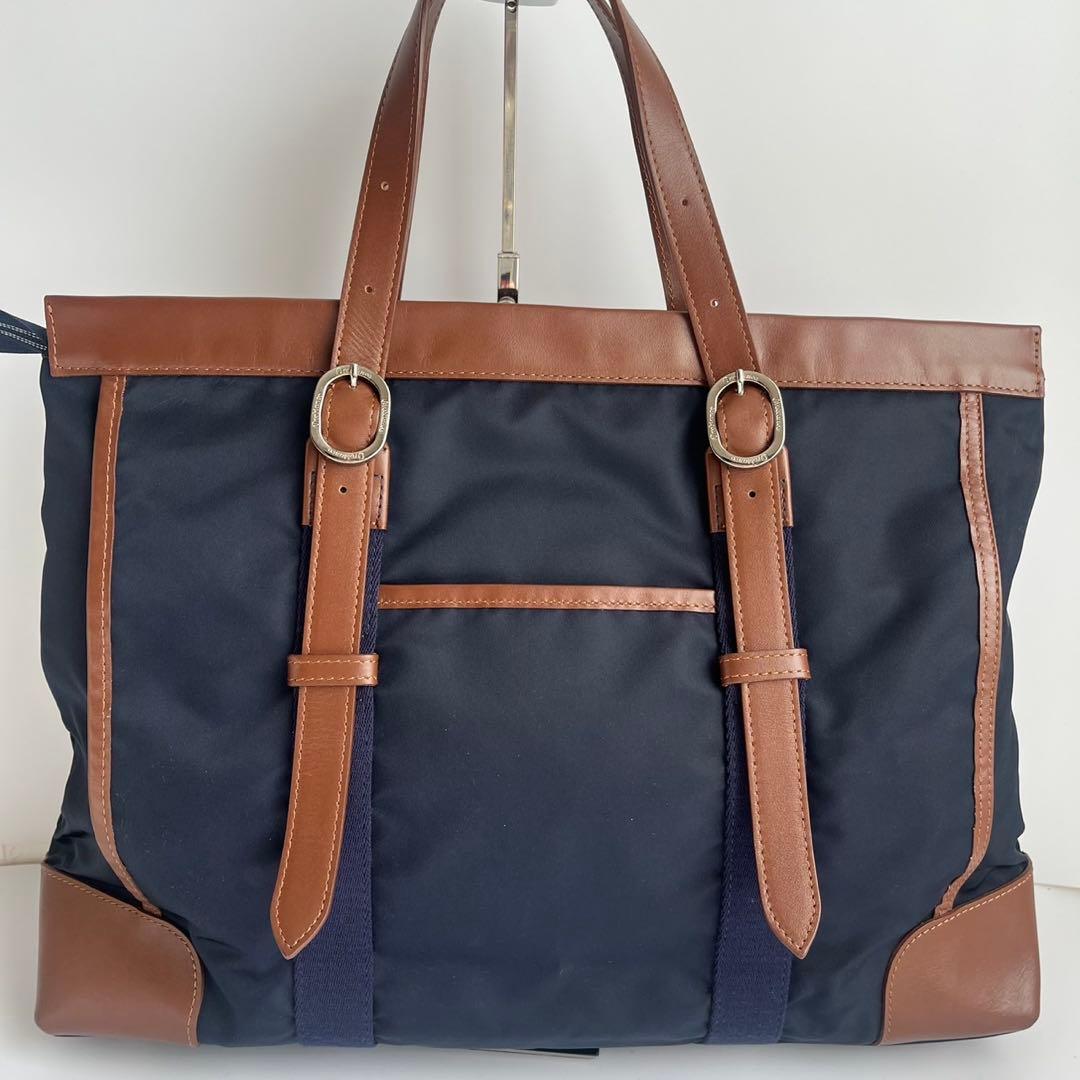 ✨未使用保管✨　Orobianco 　レザー　ナイロン　ビジネスバッグ　ネイビー