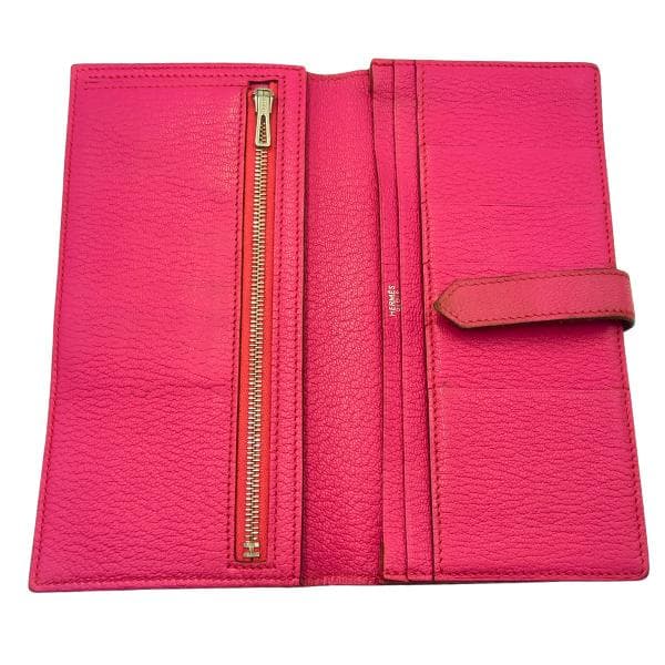 エルメス ベアンスフレ 長財布 ヴォーエプソン バイカラー グレージュ ピンク