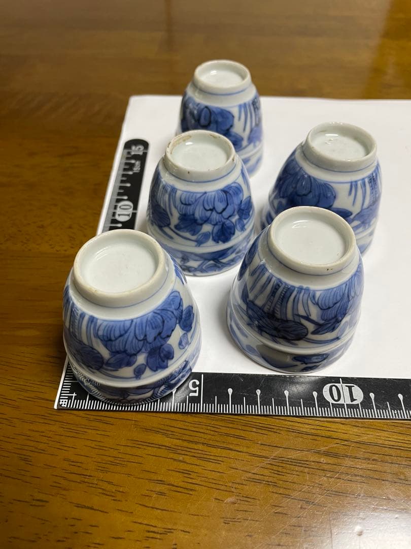 染付帯巻煎茶碗5客揃　骨董