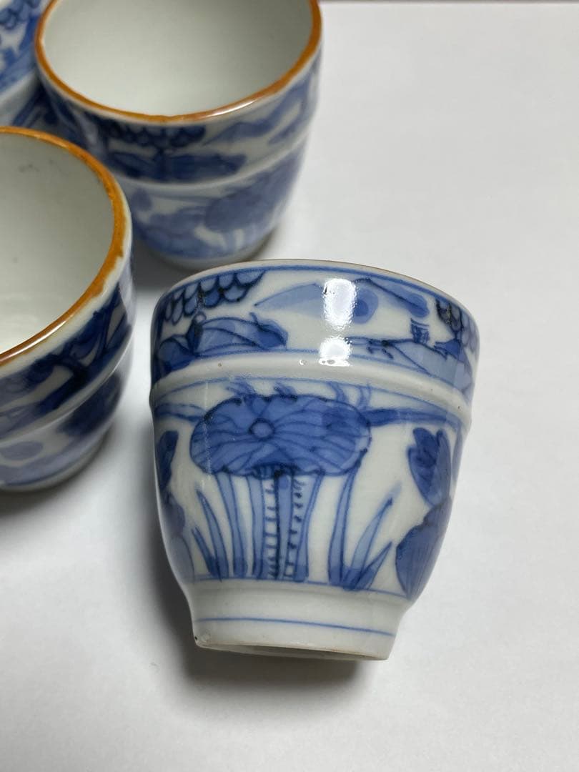 染付帯巻煎茶碗5客揃　骨董