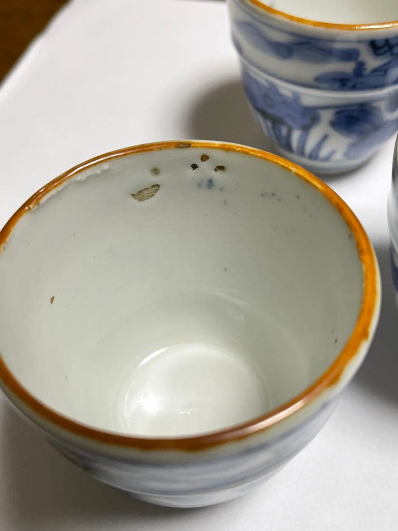 染付帯巻煎茶碗5客揃　骨董