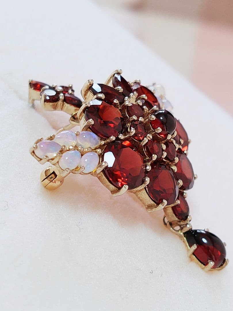 未使用品 碌山 天然ガーネット オパール ブローチ 兼 ペンダント