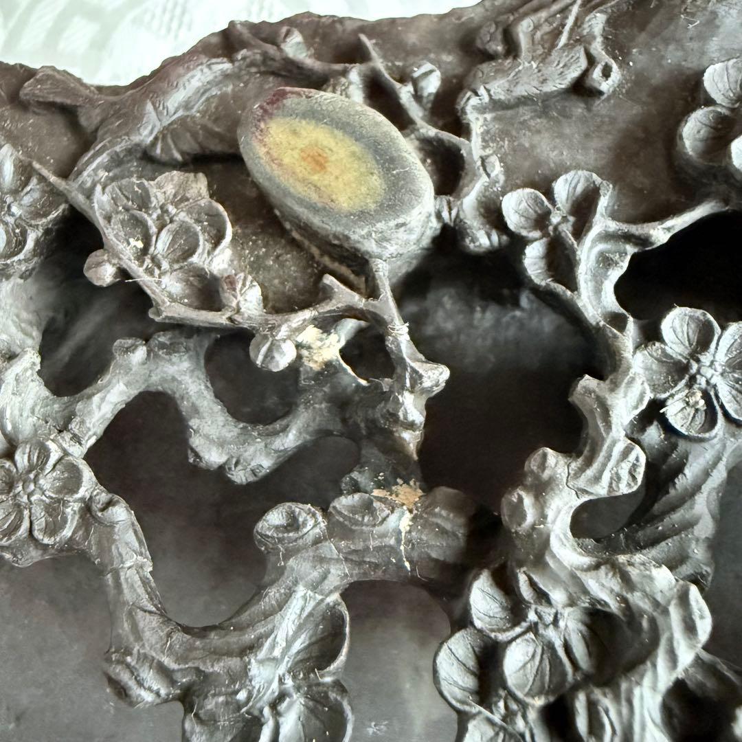 超限定出品18日20時‼️端渓硯大硯　鳥梅陽刻天然眼中國美術唐木台と蓋証明書付①