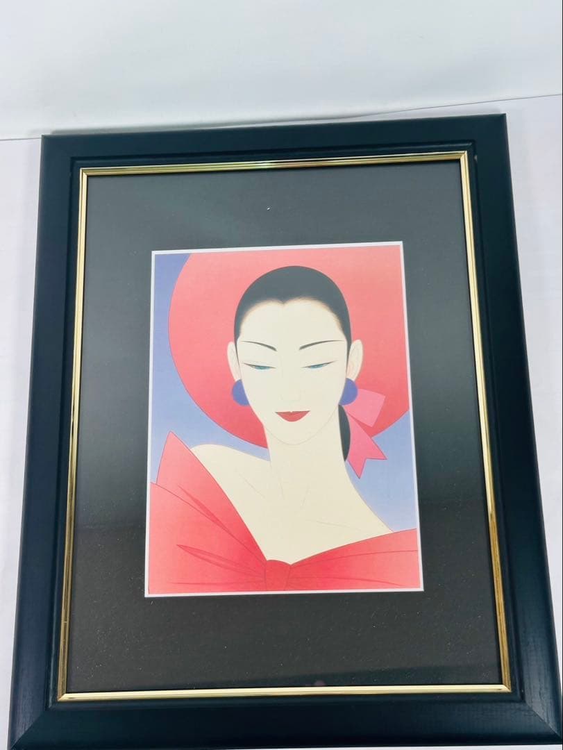 【希少品】鶴田一郎　美人画　絵画　日本女性　額入り　年代物　保管品　骨董