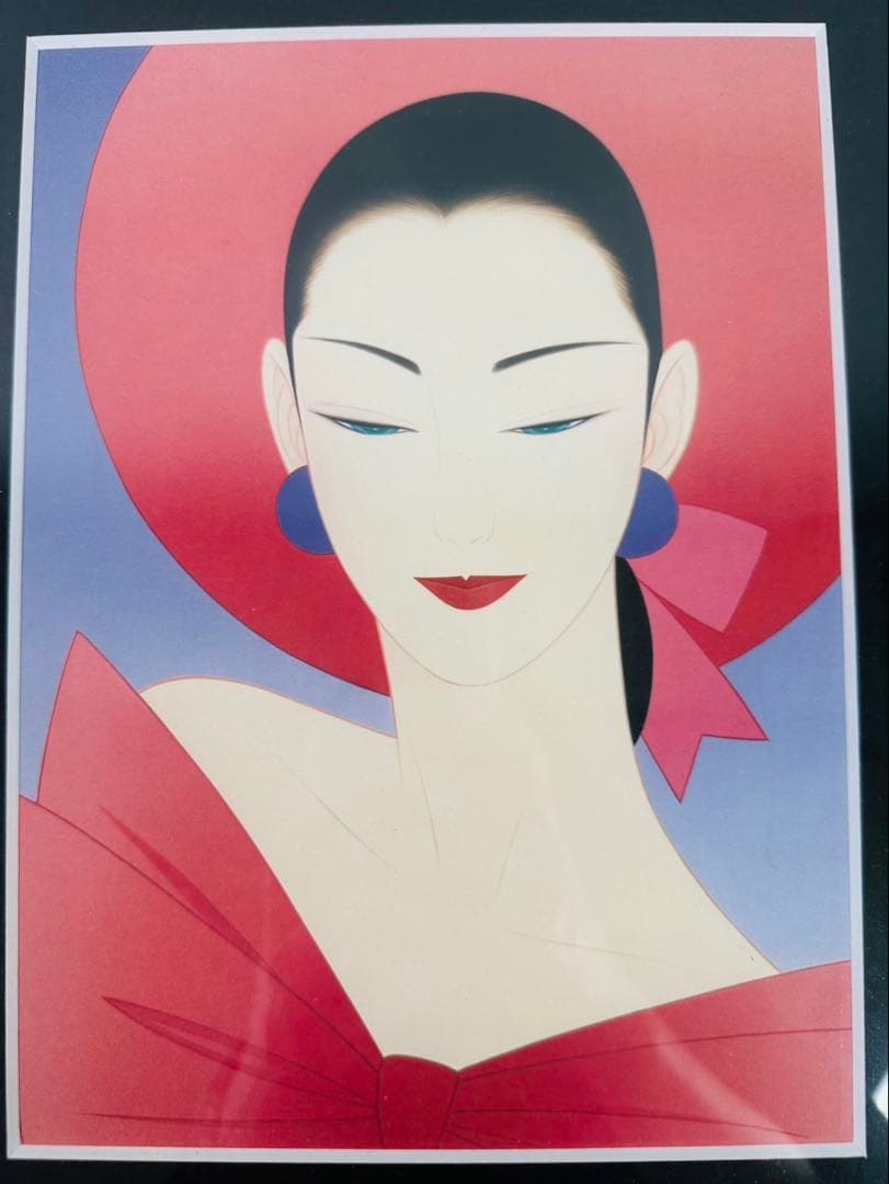 【希少品】鶴田一郎　美人画　絵画　日本女性　額入り　年代物　保管品　骨董