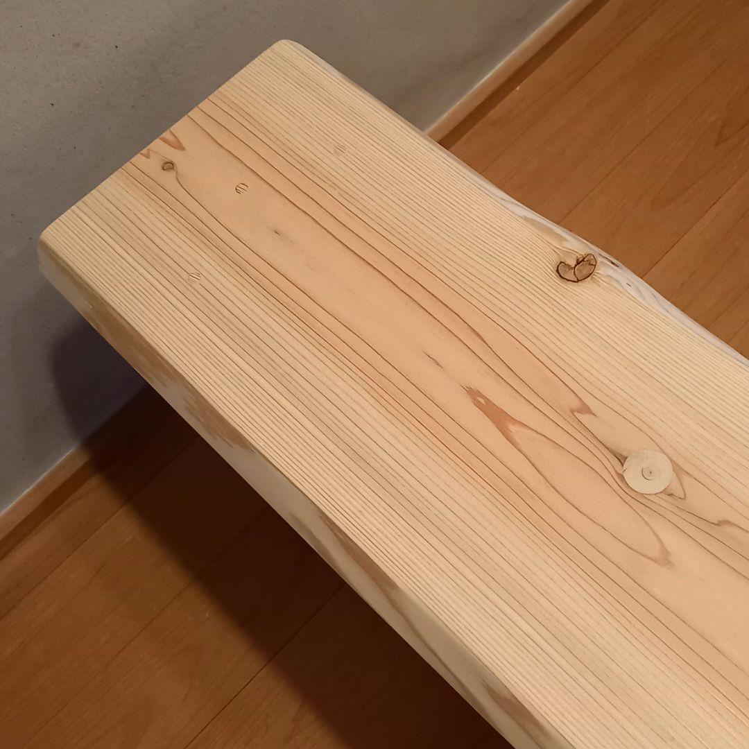 一点物　国産杉スツール、ベンチ　無垢一枚板&丸太半割りログ脚使用