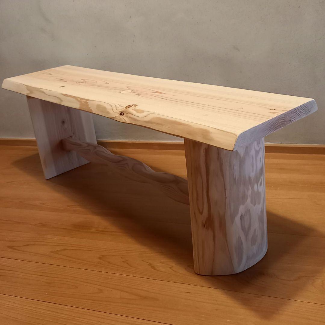 一点物　国産杉スツール、ベンチ　無垢一枚板&丸太半割りログ脚使用