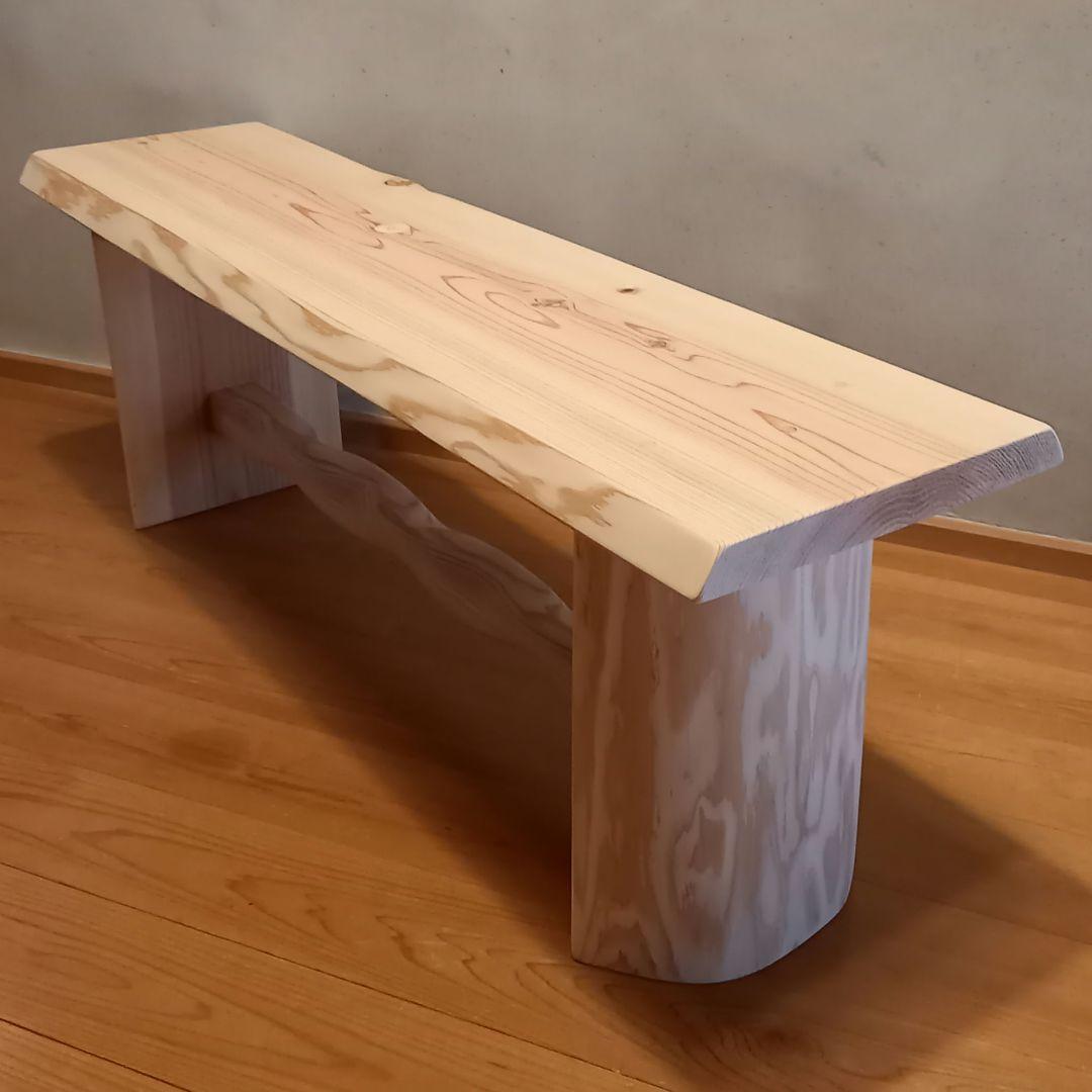 一点物　国産杉スツール、ベンチ　無垢一枚板&丸太半割りログ脚使用