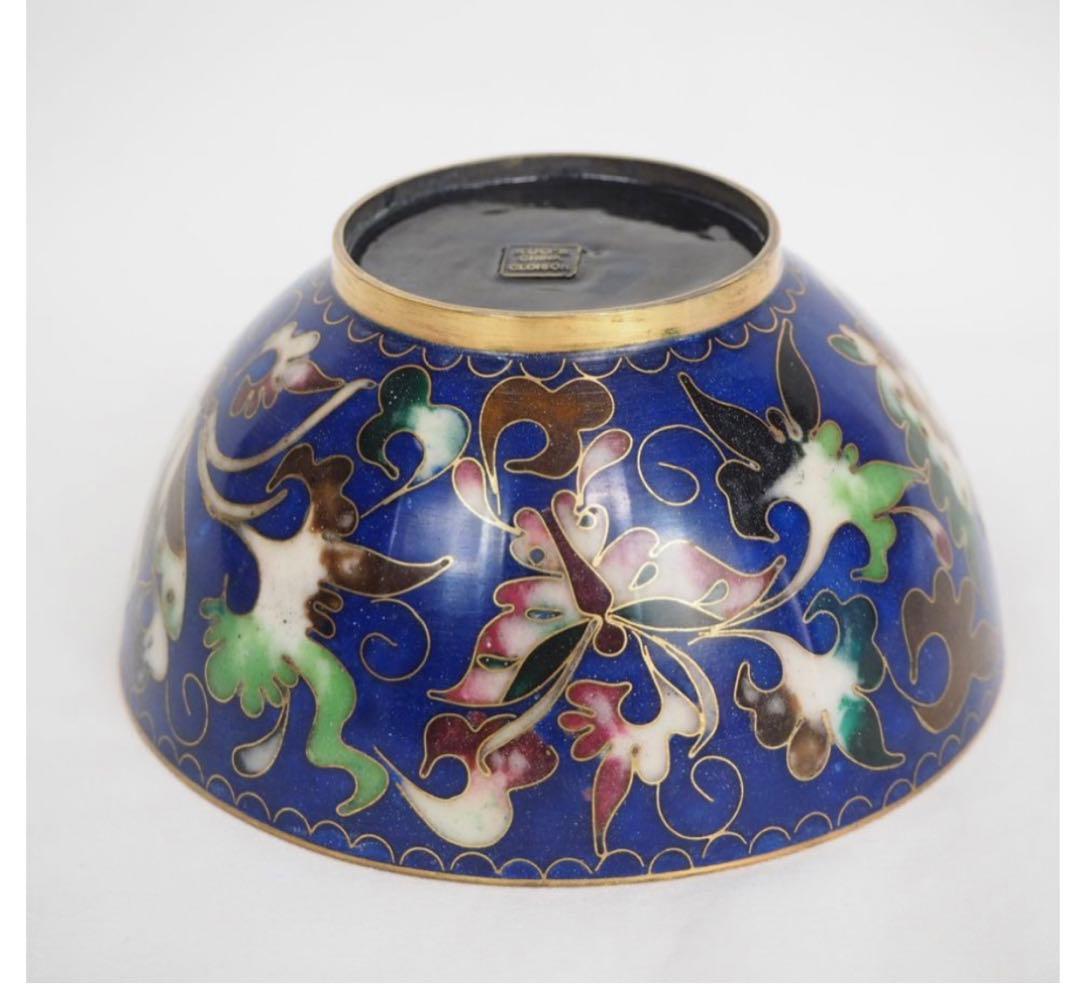 送料無料　珍しい銅胎有線七宝碗（景泰藍）両面加工★希少★