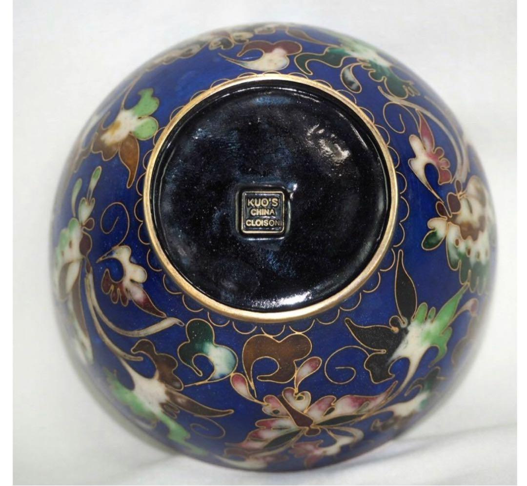 送料無料　珍しい銅胎有線七宝碗（景泰藍）両面加工★希少★