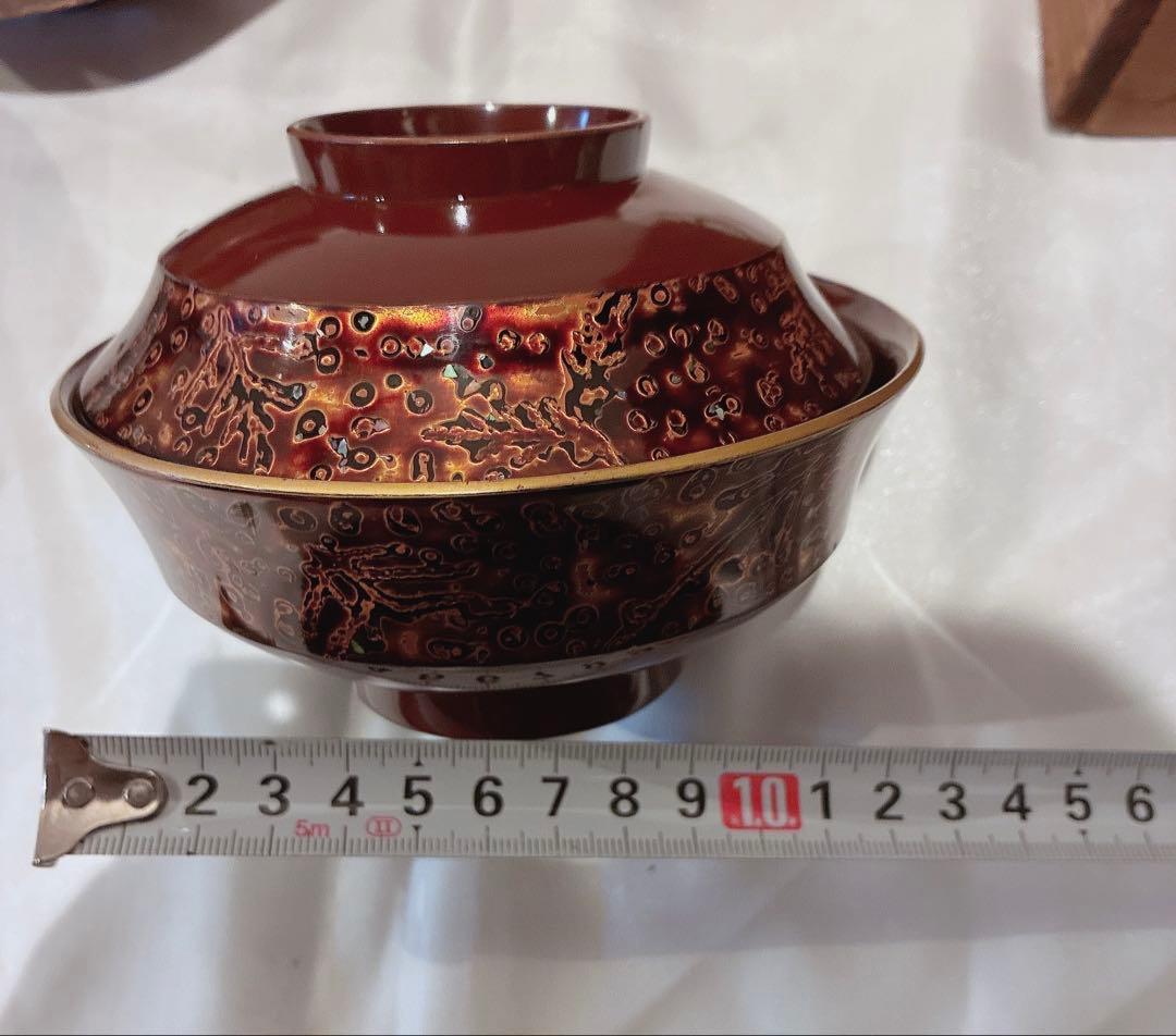 アンティーク品(明治)若狭塗り お吸い物5人分＆木箱set