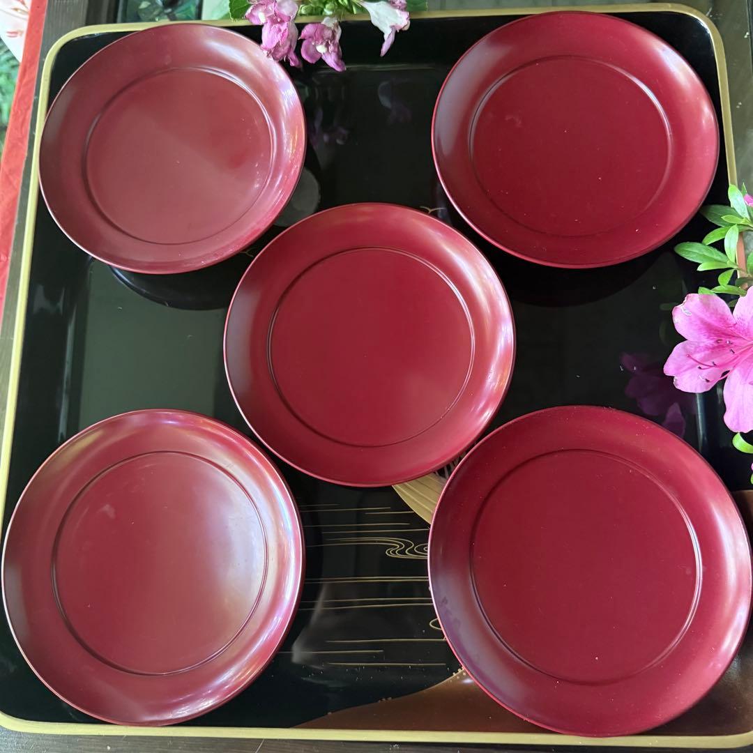 2168様感謝‼️愛蔵品渾身のJAPAN WAJIMA 輪島 塗師特製在銘椿皿5客