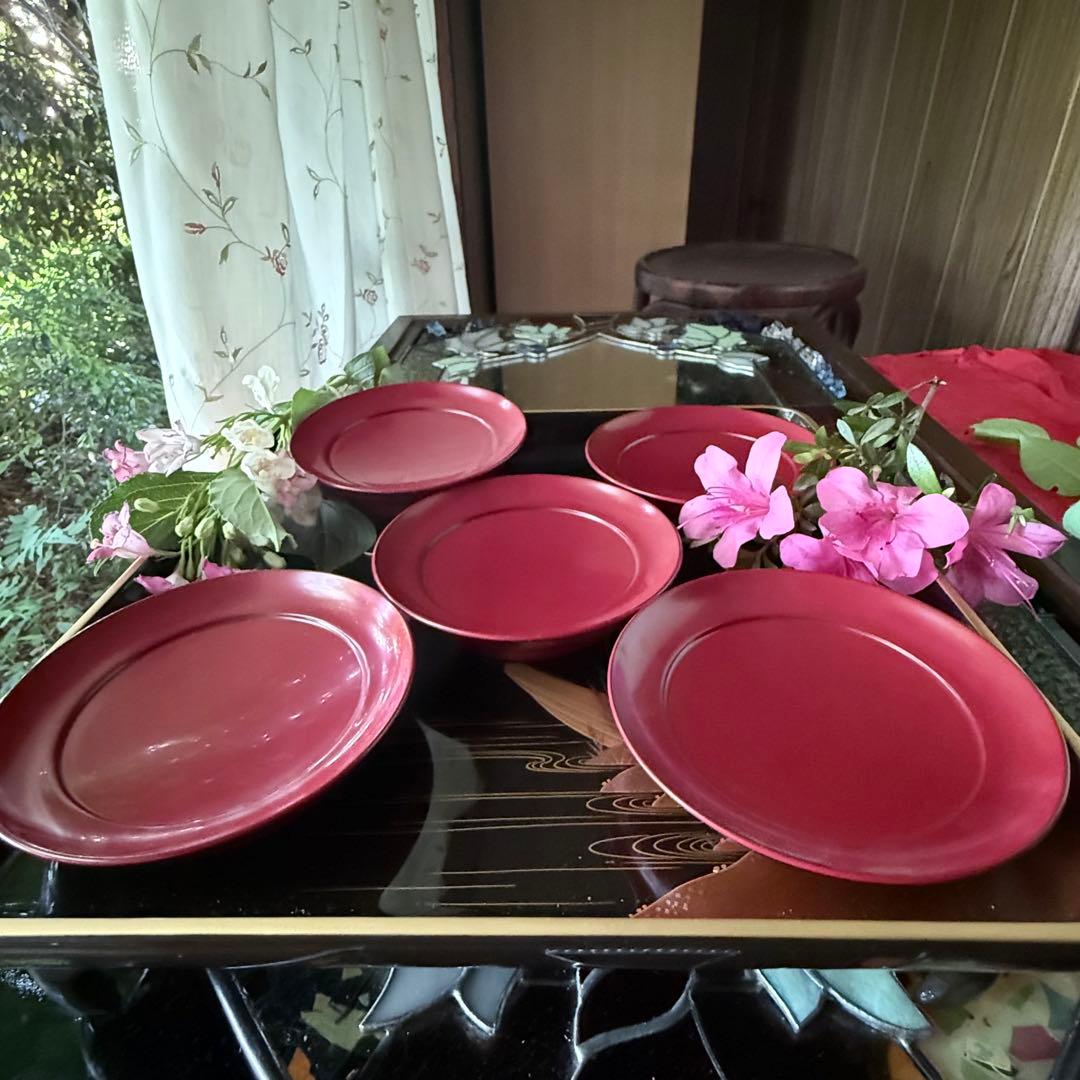 2168様感謝‼️愛蔵品渾身のJAPAN WAJIMA 輪島 塗師特製在銘椿皿5客