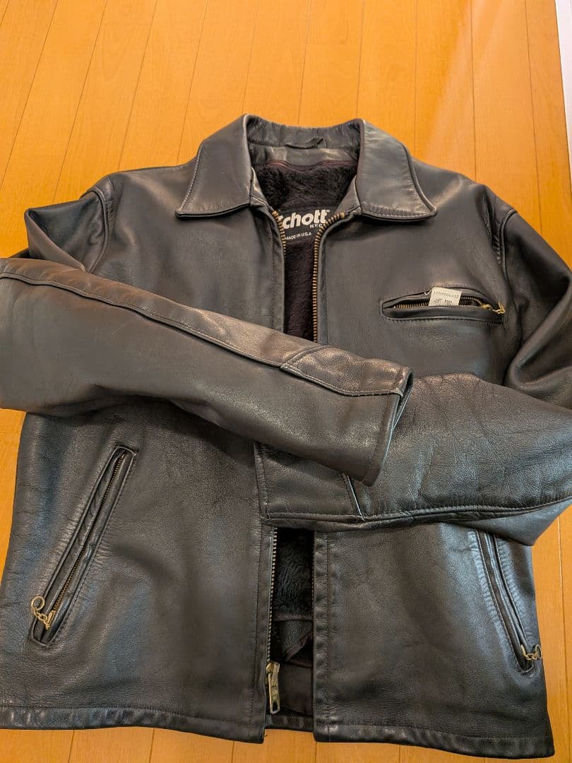 マ*ー様 Schott ブラックレザーシングルライダースジャケット