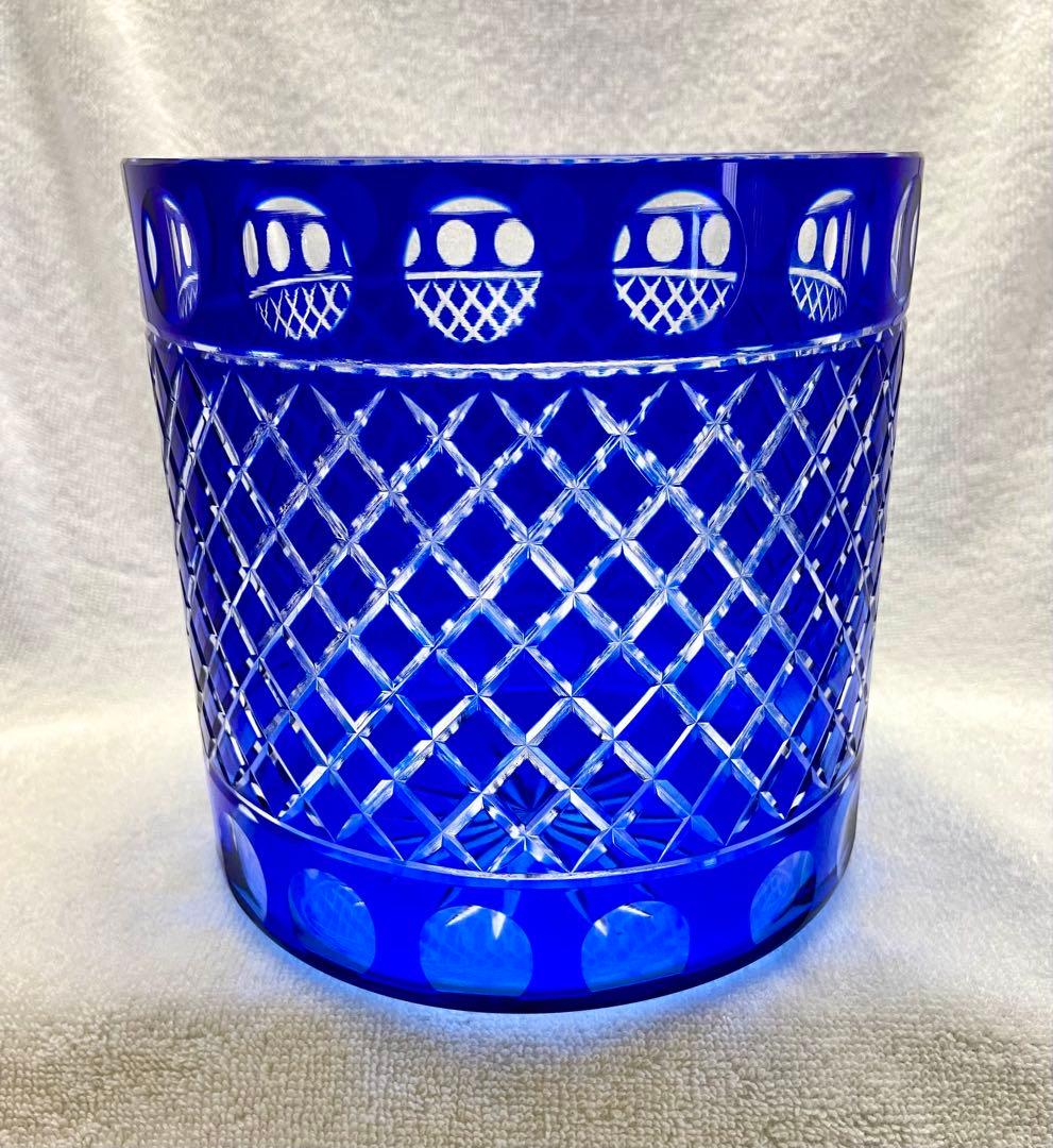 茶道具 水差し 切子 瑠璃色 ブルー 塗蓋【匿名配送】