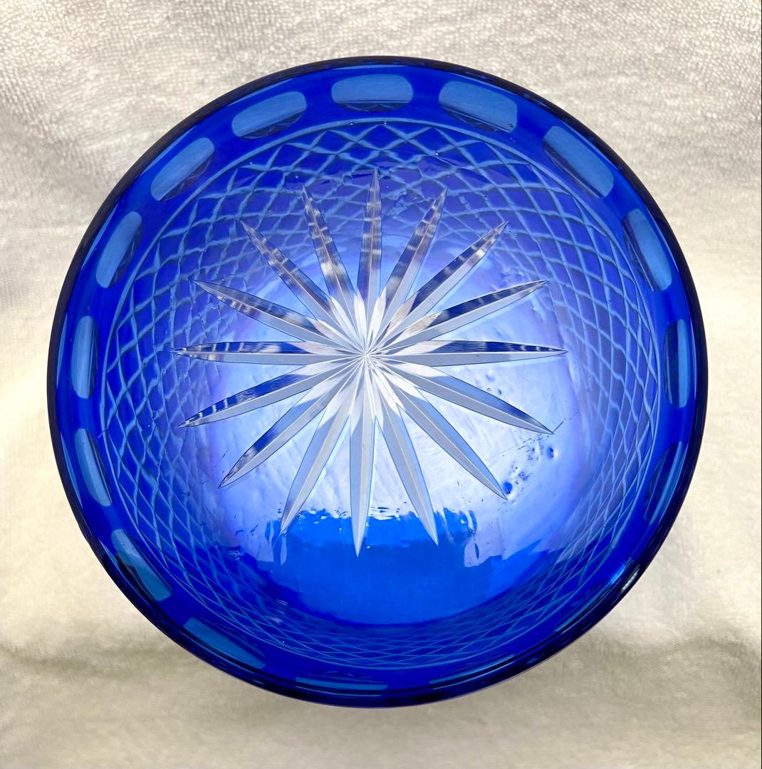 茶道具 水差し 切子 瑠璃色 ブルー 塗蓋【匿名配送】