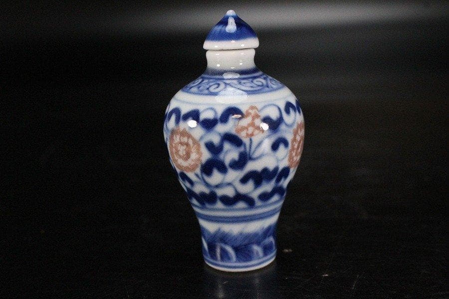 中国美術 青花 纏枝蓮花紋 小壷 鼻煙壷 6cm 送料無料