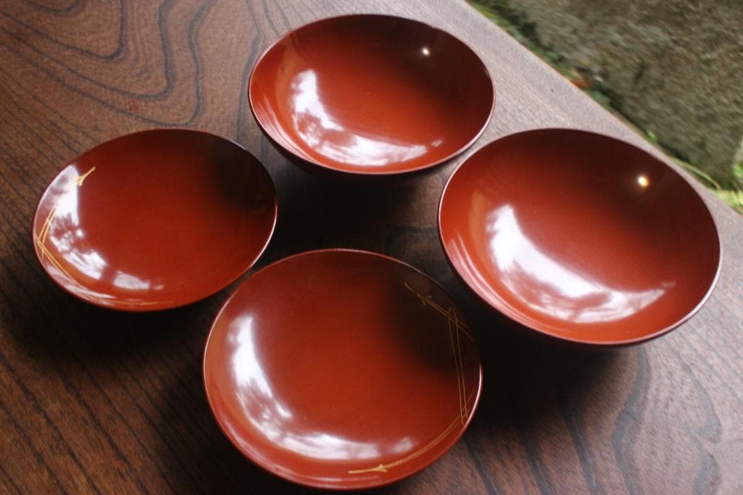 時代逸品！時代日の出塗に極上鶴沈金の映えるお椀2点（検輪島塗雑煮椀