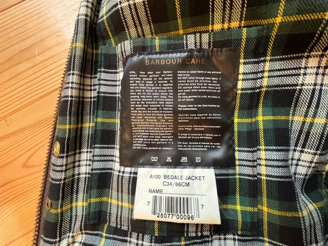 Barbour BEDALビデイル 34 英国製 3ワラント