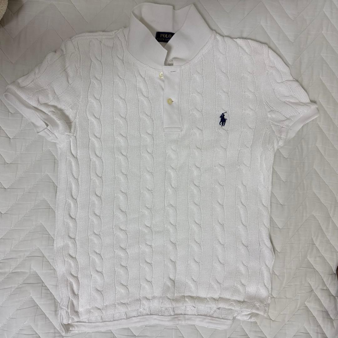POLO RALPH LAUREN ケーブルニットポロシャツ Lホワイト