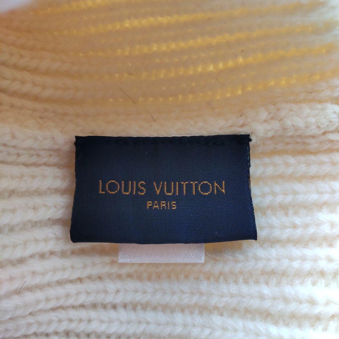 美品 ルイヴィトン 国内正規品 ニットキャップ ビーニー LVロゴ パッチ 白