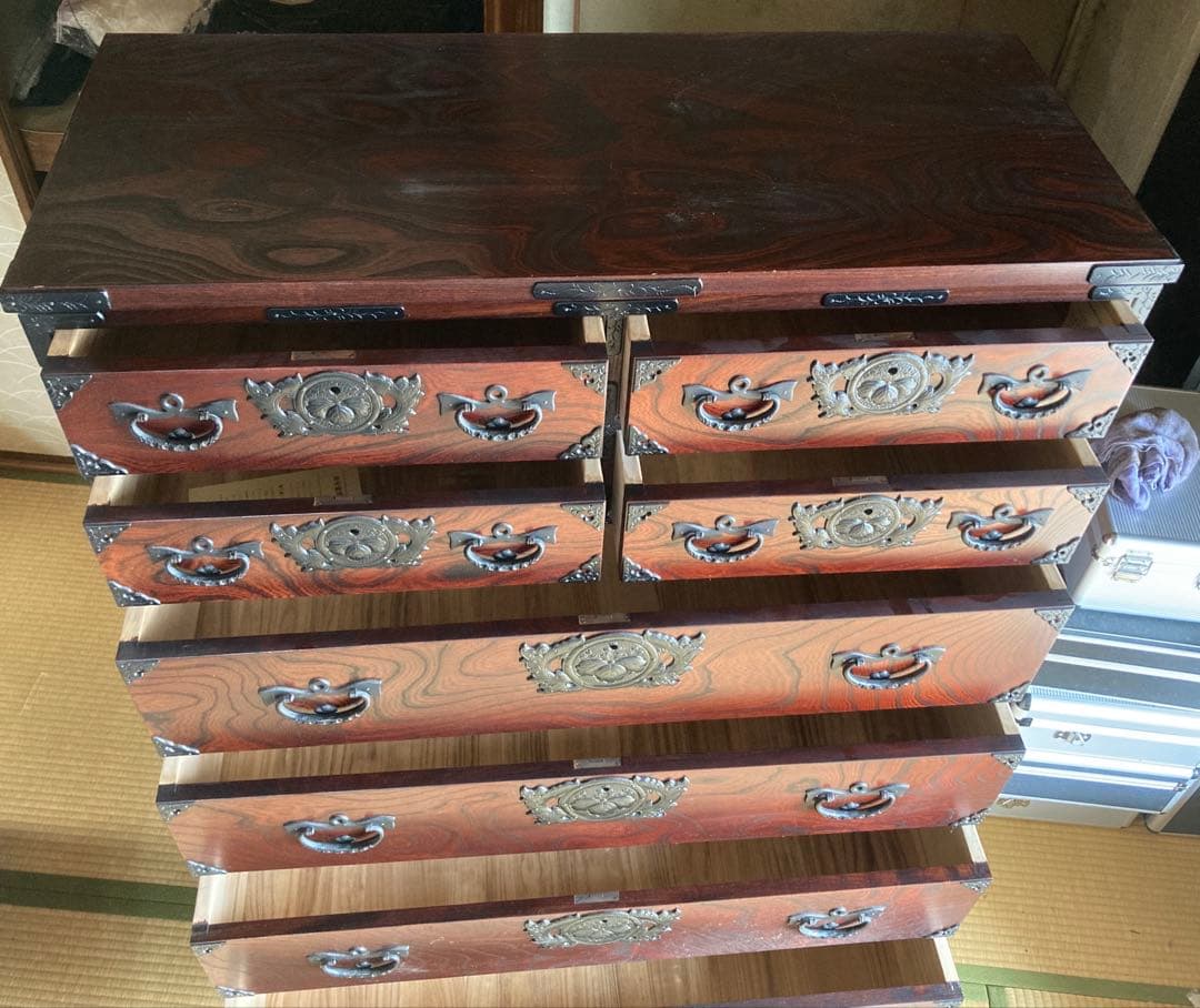 民芸調中古家具　岩谷堂タンス　三、五尺　上四ッ抽　整理箪笥