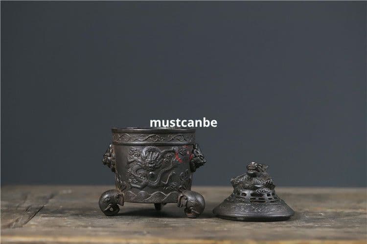 鉄器 香炉 象脚獣頭香炉 竜形盤香炉 香道具 工芸品 置物