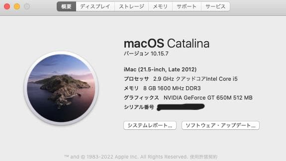 H*n様 Apple iMac 21.5インチ Late2012　本体　ssd高