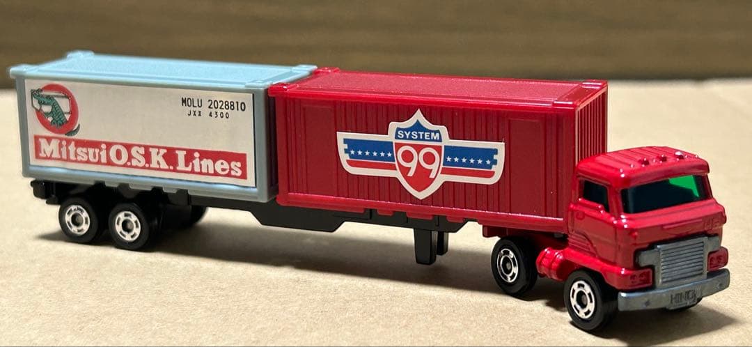 日本製 ロングトミカ 日野 セミトレーラー 海上コンテナ運搬車