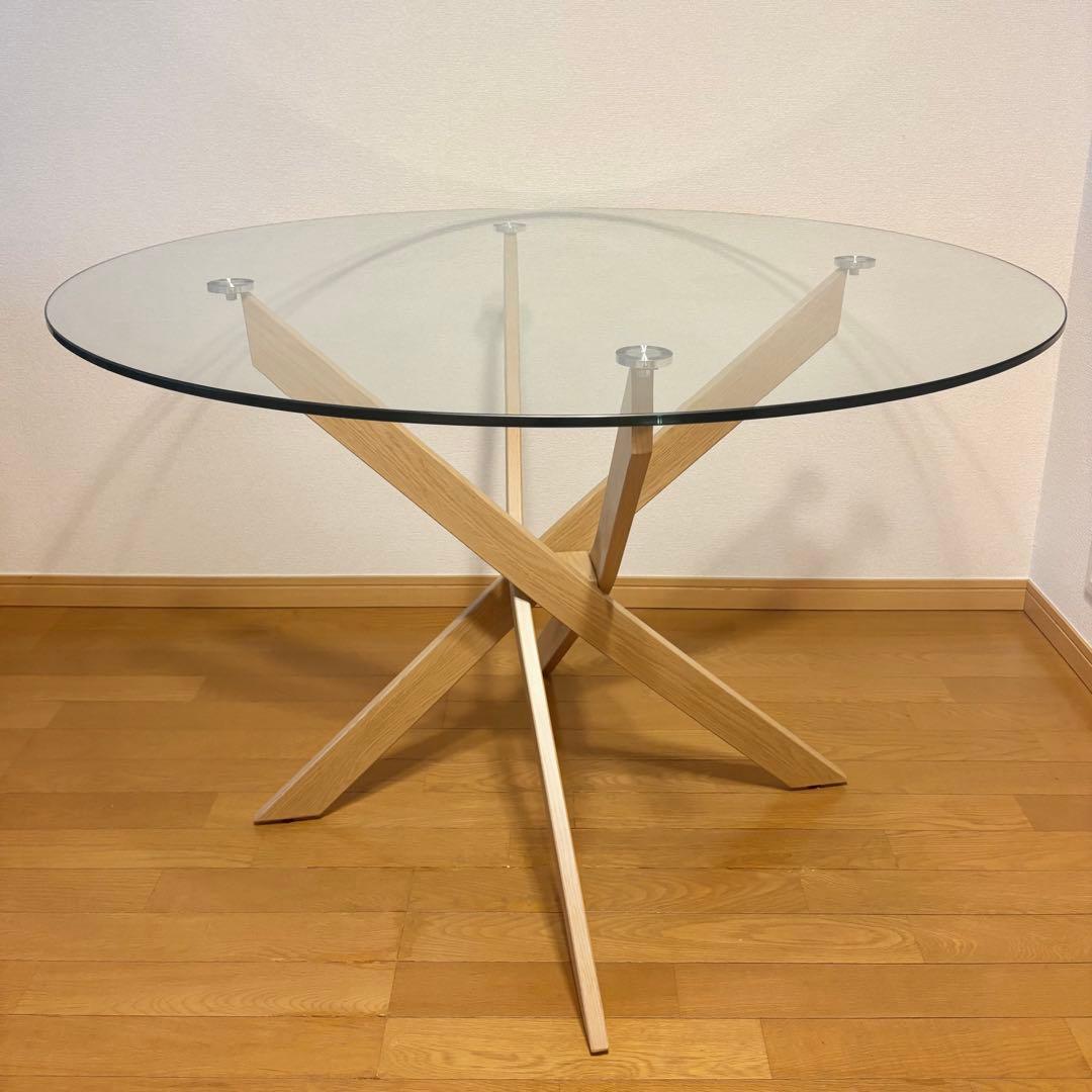 円形ガラス天板　ダイニングテーブル