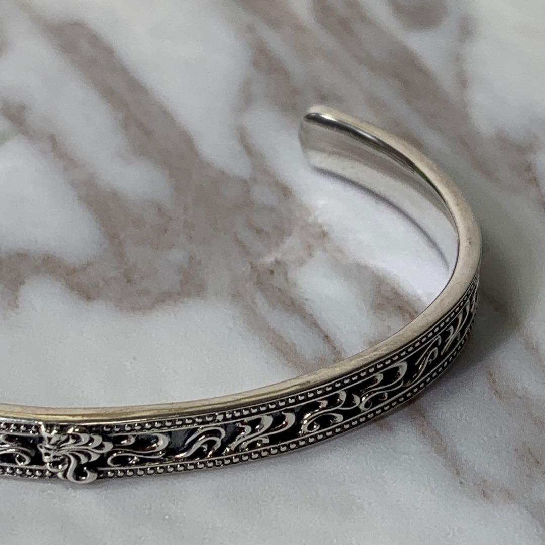 極美品 ライオンハート タテガミハウルバングル シルバー925 刻印 唐草