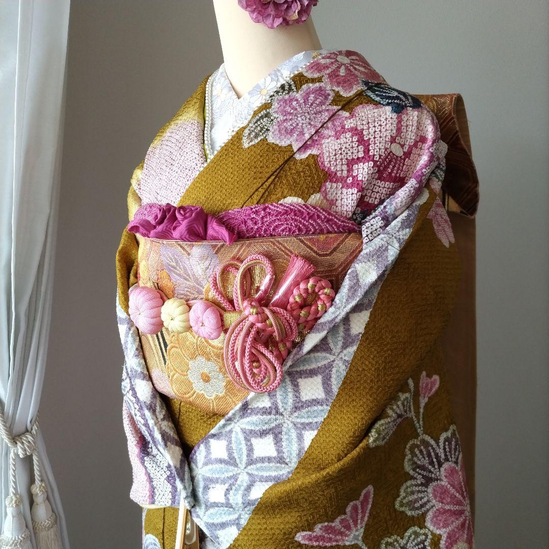 ちょこ様399.ラプンツェルみたい　振袖7点セット　正絹　フルセット　成人式