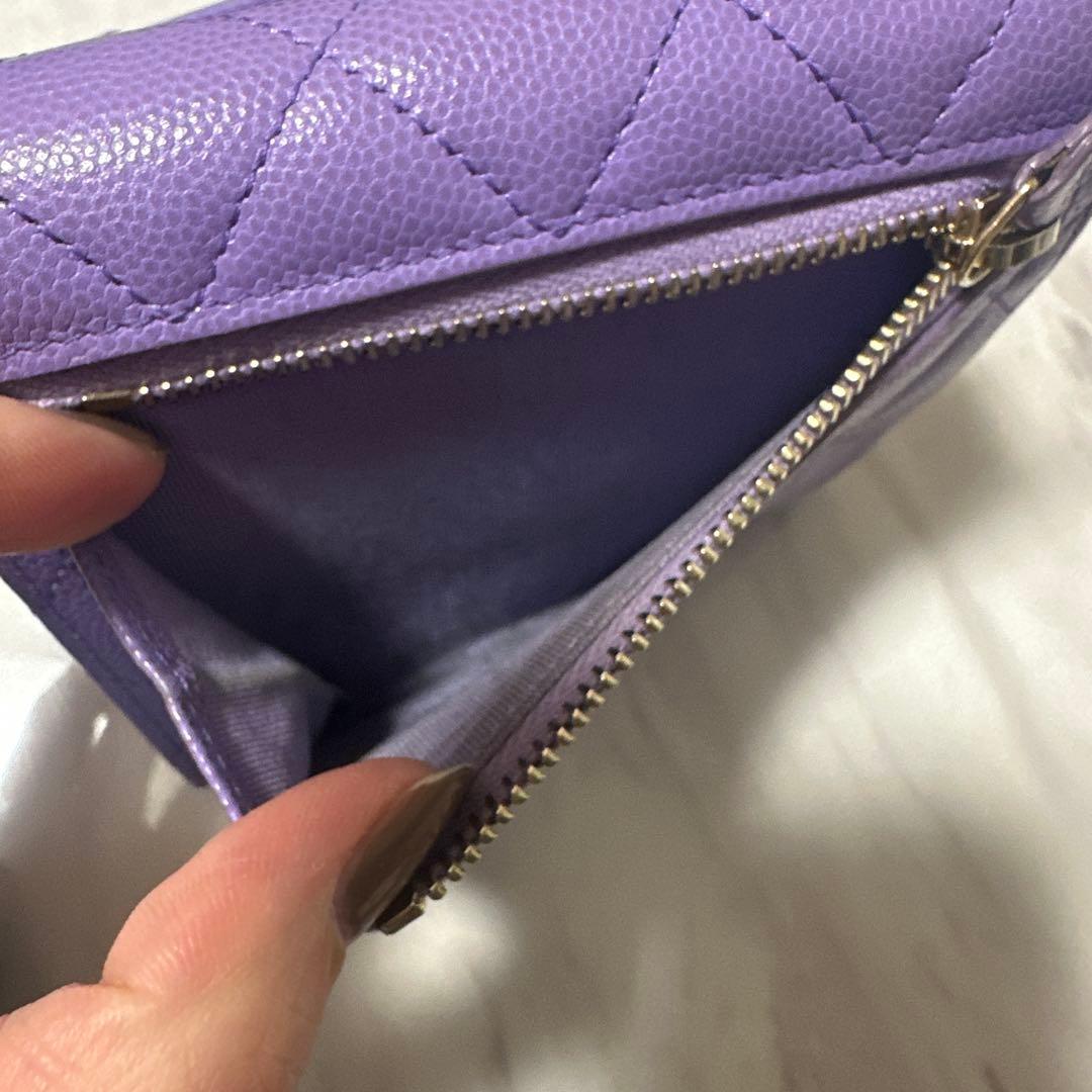 特別特価✨美品CHANEL 三つ折りキャビアスキン マトラッセ財布 パープル