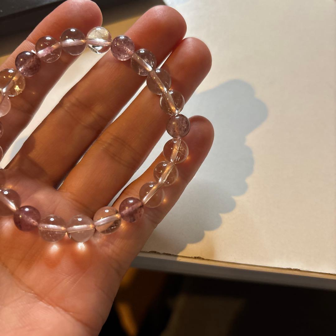 綺麗！ストロベリークオーツと水晶のブレスレット！癒し！