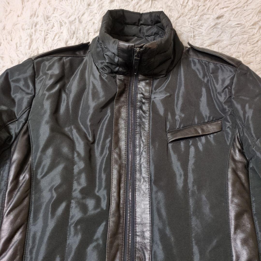 ガラアーベント　メンズ　レザーナイロン切替ライダースジャケット　細身　サイズL