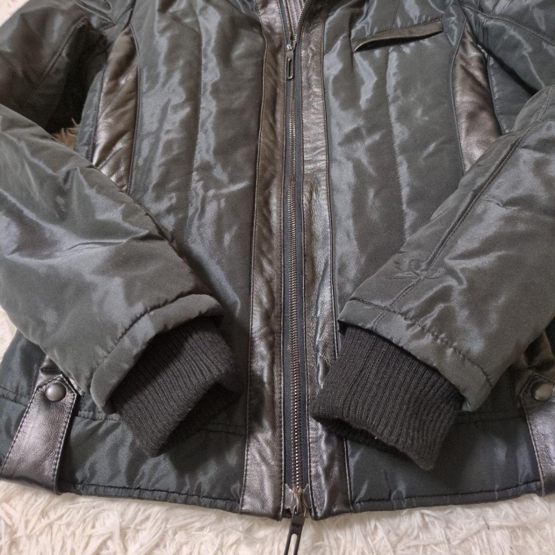 ガラアーベント　メンズ　レザーナイロン切替ライダースジャケット　細身　サイズL