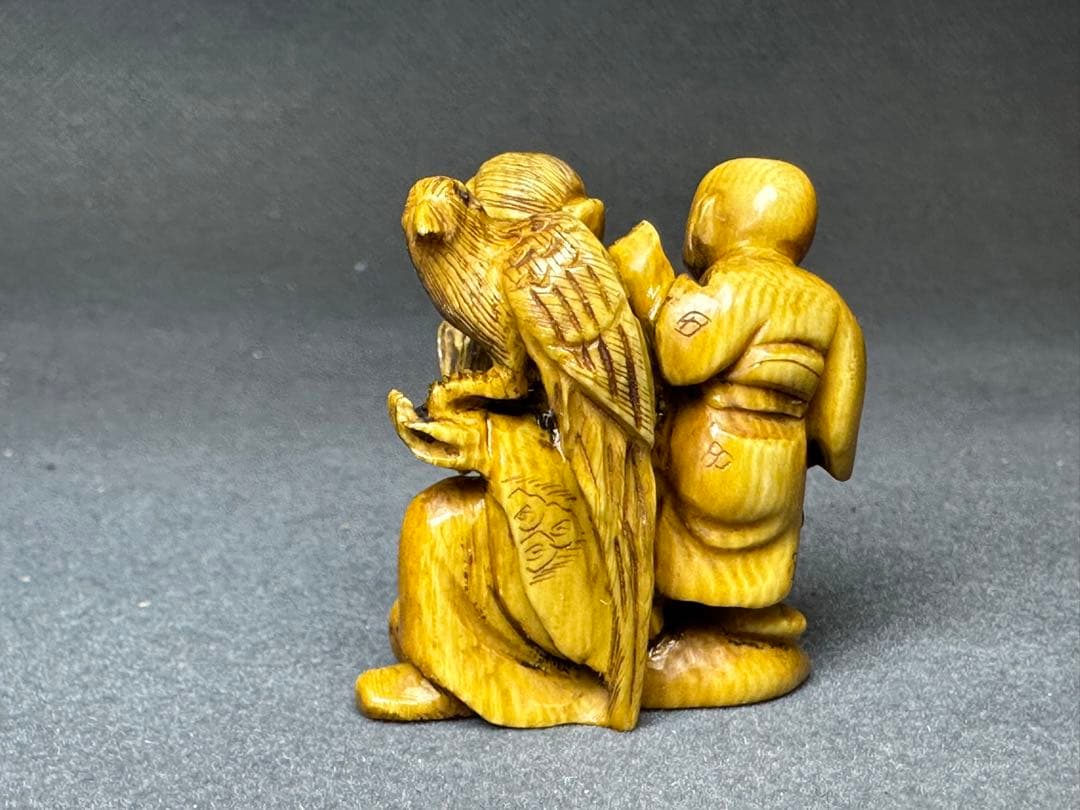 極上　江户　根付　オナガドリ　古美術品　 置物　細密細工　骨董　アンティーク