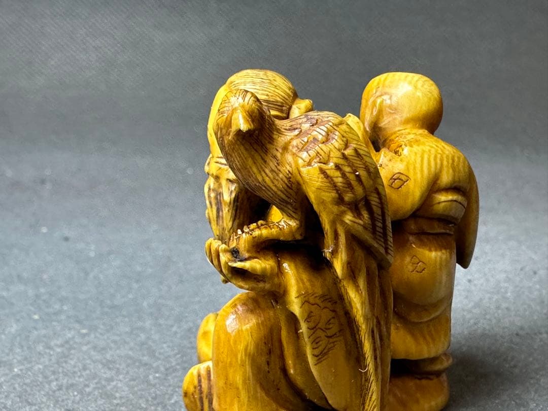 極上　江户　根付　オナガドリ　古美術品　 置物　細密細工　骨董　アンティーク