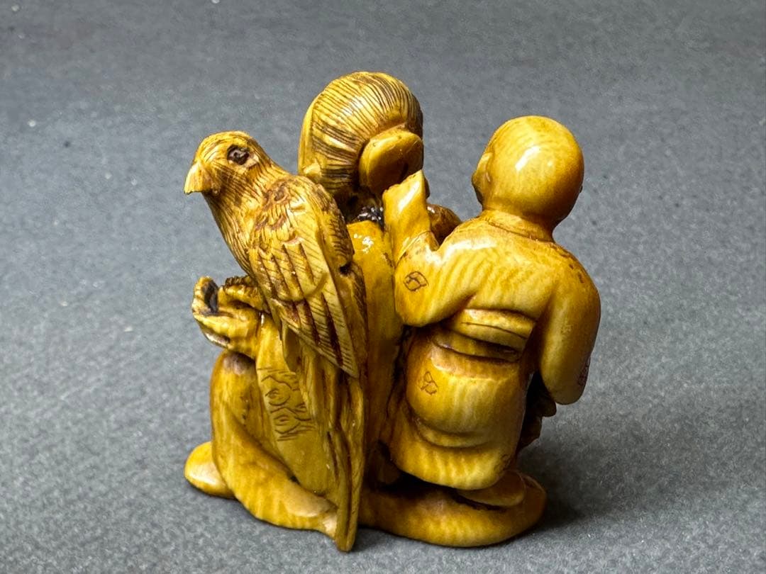 極上　江户　根付　オナガドリ　古美術品　 置物　細密細工　骨董　アンティーク