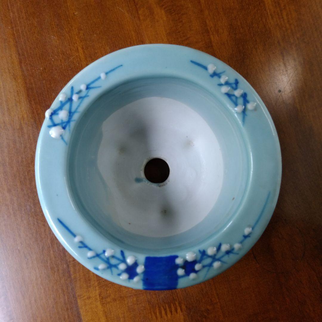 瀬戸　青磁梅花文　植木鉢　骨董